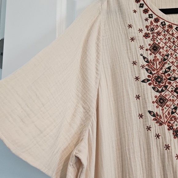 SOFT SURROUNDINGS NWT Mzxi Dress 2X Cotton Cream with Red Embroidery - Picture 8 of 15